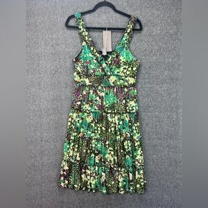 Kenar Dress Womens 8 Multicolor Animal Print Tiered Ruffle V-Neck Sundress Short